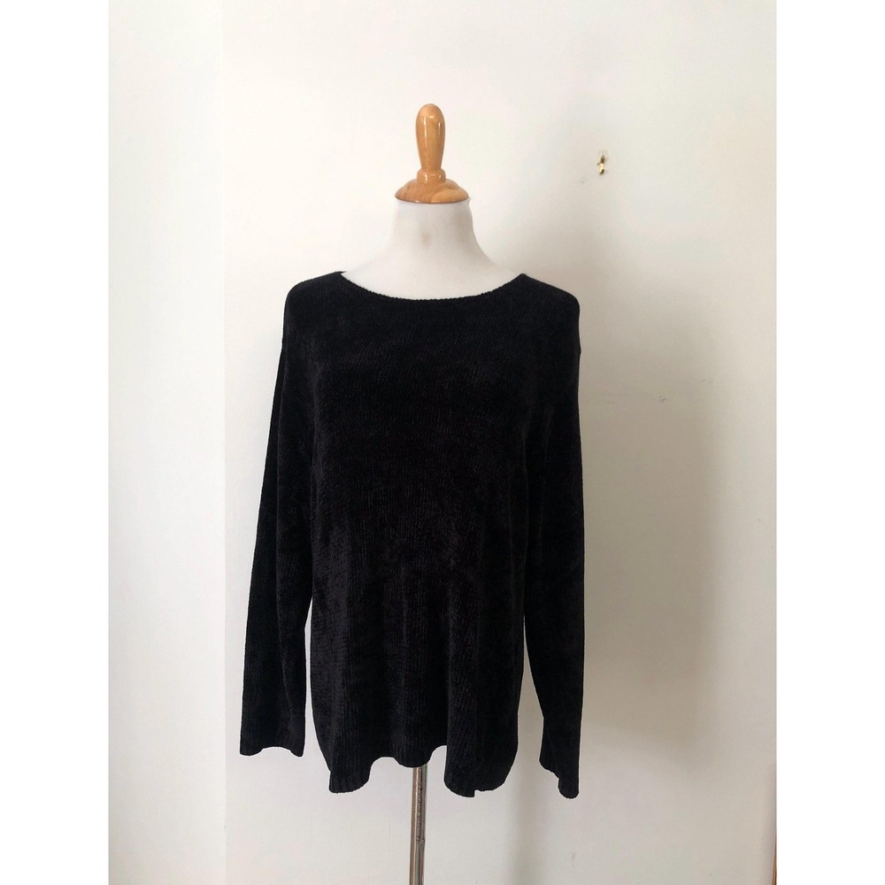 1990 David Dart black long sleeve soft chenille crew neck sweater